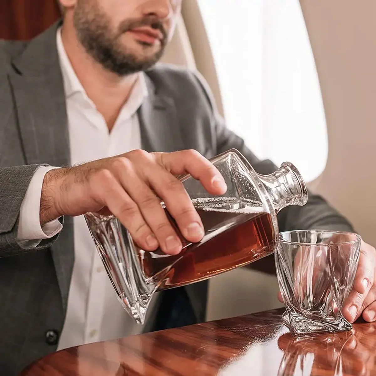 Whiskey Decanter Set Crystal Bar Glassware - Image 3